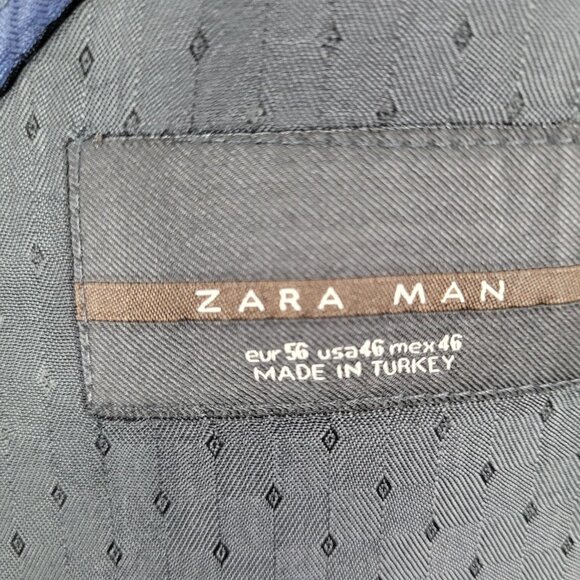 Zara Man Grey Herringbone 2 Button Vented Notch Blazer Sport Coat Size 46 - Picture 3 of 16